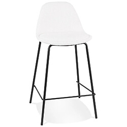 Alterego Tabouret snack mi-hauteur 'PLUMAR MINI' en tissu bouclé blanc et pied en métal noir