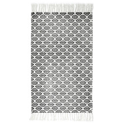 The Home Deco Factory Tapis à frange modèle Zeste - Noir et Blanc - 50 x 80 cm