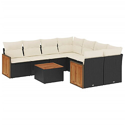 vidaXL Salon de jardin 9 pcs avec coussins noir résine tressée