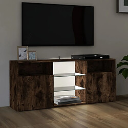 Maison Chic Meubles TV avec lumières LED - Banc TV pour salon Chêne fumé 120x30x50 cm -MN23229 pas cher