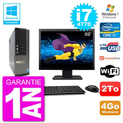 PC Dell 7020 SFF Ecran 22" Intel i7-4770 RAM 4Go Disque 2To Graveur DVD Wifi W7 - Occasion