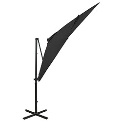 vidaXL Parasol de jardin en porte-à-faux et mât et lumières LED noir