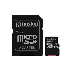 Kingston 64GB microSDXC Class 10 UHS-I 45MB/s Read Card + SD Adapter