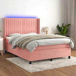 vidaXL Sommier à lattes de lit matelas et LED Rose 140x200 cm Velours 