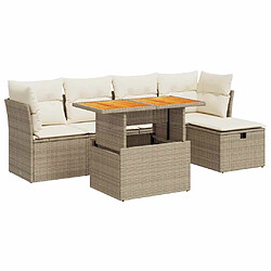 vidaXL Salon de jardin 6 pcs avec coussins beige résine tressée acacia