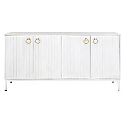 Pegane Buffet, meuble de rangement en bois de manguier blanc et métal doré - Longueur 152 x Profondeur 40 x hauteur 77 cm