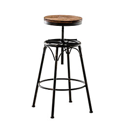 Decoshop26 Tabouret de bar x1 style industriel contemporain hauteur réglable en métal bronze et assise en bois clair 10_0004539