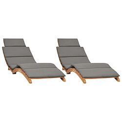 vidaXL Chaises longues lot de 2 avec coussins Bois massif de teck