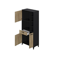 Avis Tbs Buffet haut de cuisine ECO - 3 portes et 1 tiroir - Mélamine chêne et noir - L 80 x P 40 x H 178 cm