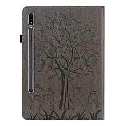 Etui en PU avec support et porte-cartes, motif arbre et cerf gris pour votre Samsung Galaxy Tab S7 SM-T870/SM-T875/SM-T876B