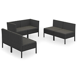 vidaXL Salon de jardin 6 pcs avec coussins résine tressée noir