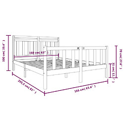 vidaXL Cadre de lit Noir Bois massif 160x200 cm pas cher