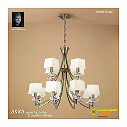 Luminaire Center Suspension Akira 2 Tier 12 Ampoules E14, laiton antique avec Abat jour crèmes