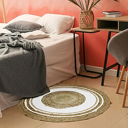 Avis Thedecofactory FUNNY JUTE - Tapis rond en jute et coton cercle blanc diam.90