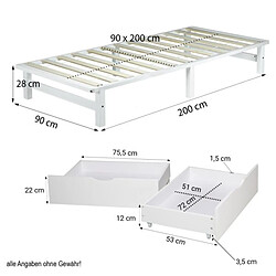 Avis Homestyle4U Lit en palette blanc 90x200 cm avec 2 tiroirs sommier à lattes