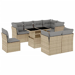 vidaXL Salon de jardin avec coussins 9 pcs beige résine tressée