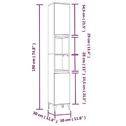 vidaXL Armoire de bain sonoma gris 30x30x190 cm bois d'ingénierie pas cher