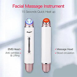 Universal 2 sur 1 Masseur visage-yeux RF EMS Lumière LED Vibration Massage Soulevement Rides Oedème Cercle Noir Démaquillant Rouleau pour les yeux | Appareil de beauté pour la maison (blanc)