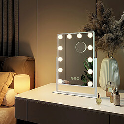 Avis EMKE Miroir de maquillage Hollywood Miroir grossissant 7x avec Ampoules LED Interrupteur tactile 3 couleurs dimmable Rotation - Cadre Blanc 30 x 41 cm