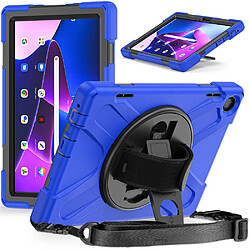 Coque en silicone anti-chocs avec dragonne, béquille et bandoulière pour votre Lenovo Tab M10 (Gen 3) TB-328FU/TB-328XU - bleu