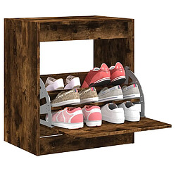 Maison Chic Armoire à chaussures | Meuble de rangement à chaussures Meuble d'Entrée chêne fumé 60x42x69 cm bois d'ingénierie -MN22013