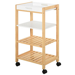 Homcom Chariot de service desserte de cuisine à roulettes 3 étagères + plateau amovible bois de pin MDF blanc