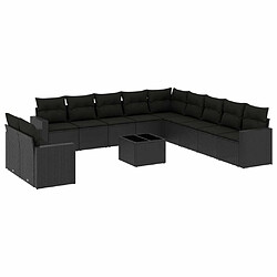 Maison Chic Salon de jardin 12 pcs avec coussins | Ensemble de Table et chaises | Mobilier d'Extérieur noir résine tressée -GKD56971