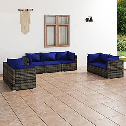 Maison Chic Salon de jardin 7 pcs + coussins - Mobilier/Meubles de jardin - Table et chaises d'extérieur résine tressée gris -MN88647