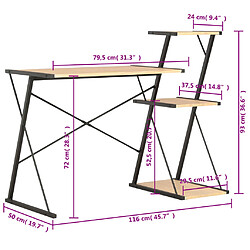 vidaXL Bureau avec étagère Noir et chêne 116x50x93 cm pas cher