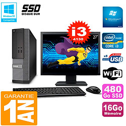 PC DELL 3020 SFF Ecran 27" Core I3-4130 RAM 16Go Disque 480 Go SSD Wifi W7 - Occasion