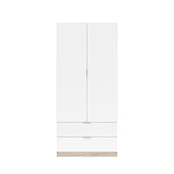 Dansmamaison Armoire 2 portes + 2 tiroirs Blanc/Chêne - WAO