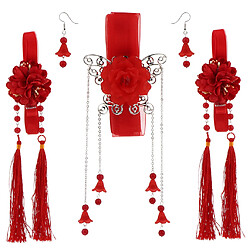 1 set chinois ancien pince à cheveux gland ruban fleur goutte boucle d'oreille rouge