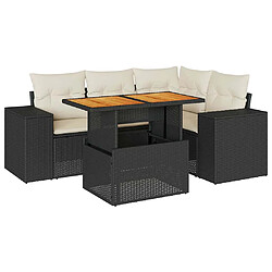 vidaXL Salon de jardin 5 pcs avec coussins noir résine tressée