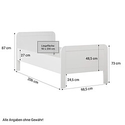 Homestyle4U Lit confortable 90x200 Hauteur réglable Blanc