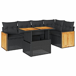 vidaXL Salon de jardin 6 pcs avec coussins noir résine tressée acacia