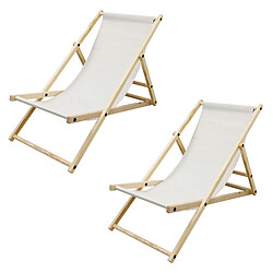 Ecd Germany 2x Chaise longue jardin pliante bois bain de soleil plage chilienne beige 120 kg