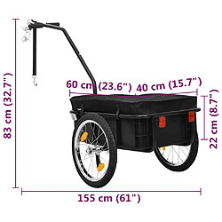 vidaXL Remorque de vélo/chariot à main 155x60x83 cm acier noir pas cher