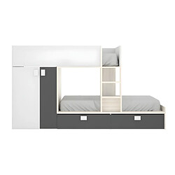 Acheter Vente-Unique Lits Superposés 2 x 90 x 190 cm - Armoire intégrée - Blanc, naturel et anthracite - JUANITO