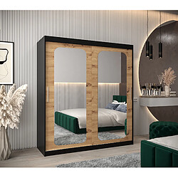 Abiks Meble Armoire PROMO T3 À Portes Coulissantes 200/180/62 2 Portes (Noir/Artisan)