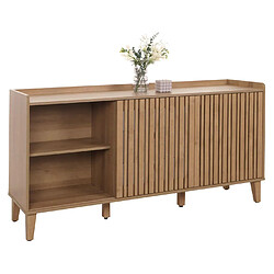 Mendler Sideboard HWC-M48, commode, porte coulissante compartiment de rangement, bois massif de manguier MDF 81x150x40cm ~ naturel, tiroirs blancs pas cher