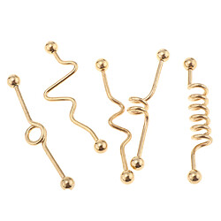 Acheter 5 pcs 14g boucle d'oreille piercings tordu vague industrielle haltères boucle d'oreille or