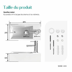 EMKE Vasque suspendue Salle de Bain en céramique, Lavabo suspendu rectangulaire avec trou de robinet à droite, blanc brillant - 40,5 x 20.5 x 10,5 cm pas cher