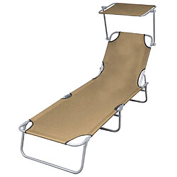 Helloshop26 Transat chaise longue bain de soleil lit de jardin terrasse meuble d'extérieur pliable avec auvent acier taupe 02_0012813