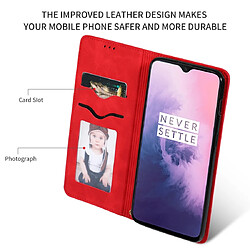 Wewoo Housse Coque Etui en cuir avec rabat horizontal magnétique Business Skin Feel pour OnePlus 7 rouge