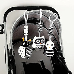 3 Paquets de Jouets Hochets Suspendus, Jouets Peluche Poussette Cartoon Blanc Noir