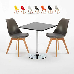 Ahd Amazing Home Design Table noire carrée 70x70cm Avec 2 Chaises Colorées intérieur bar café Nordica Mojito