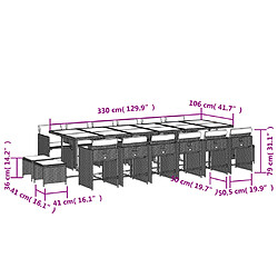 vidaXL Ensemble à manger de jardin et coussins 17 pcs gris clair rotin pas cher