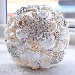 Wewoo Mariage Tenir Perle Diamant Fleurs blanc Bouquet De Mariée Accessoires Demoiselle D'honneur Strass Fête De Décoration Fournitures, Diamètre: 20cm Lait +