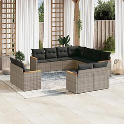 Maison Chic Salon de jardin 11 pcs avec coussins | Ensemble de Table et chaises | Mobilier d'Extérieur gris résine tressée -GKD77922