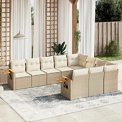 Maison Chic Salon de jardin avec coussins 10 pcs | Ensemble de Table et chaises | Mobilier d'Extérieur beige résine tressée -GKD57376